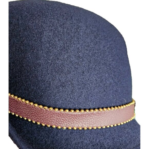 Juicy Couture Fedora Womens One Size Navy 100% Wool Felt Studded Band Bow Hat - Picture 16 of 16